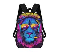 sinyumoney 17inch Children's Backpack 3D Printed Vibrant Lion DJ Headphones Art Schoolbag Student Daypack Fashion Casual Lightweight School Bags for School College Travel