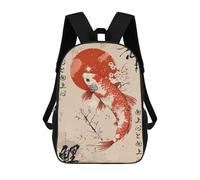 sinyumoney 17inch Children's Backpack 3D Printed Vintage Japanese Koi Fish Schoolbag Student Daypack Fashion Casual Lightweight School Bags for School College Travel