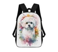 sinyumoney 17inch Children's Backpack 3D Printed Watercolor Maltese Dog Schoolbag Student Daypack Fashion Casual Lightweight School Bags for School College Travel