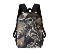 sinyumoney 17inch Children's Backpack 3D Printed Western Skeleton Smoking Schoolbag Student Daypack Fashion Casual Lightweight School Bags for School College Travel