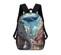 sinyumoney 17inch Children's Backpack 3D Printed Whale in Paris Street Scene-1 Schoolbag Student Daypack Fashion Casual Lightweight School Bags for School College Travel