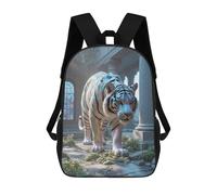 sinyumoney 17inch Children's Backpack 3D Printed White Tiger with Iridescent Markings Schoolbag Student Daypack Fashion Casual Lightweight School Bags for School College Travel