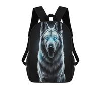 sinyumoney 17inch Children's Backpack 3D Printed White Wolf with Glowing Eyes Schoolbag Student Daypack Fashion Casual Lightweight School Bags for School College Travel