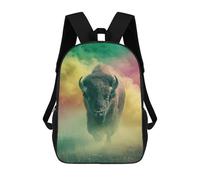sinyumoney 17inch Children's Backpack 3D Printed Wild Buffalo in Colorful Smoke Schoolbag Student Daypack Fashion Casual Lightweight School Bags for School College Travel