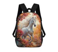sinyumoney 17inch Children's Backpack 3D Printed Wild White Horse in Autumn Schoolbag Student Daypack Fashion Casual Lightweight School Bags for School College Travel