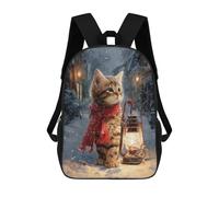 sinyumoney 17inch Children's Backpack 3D Printed Winter Kitty Lantern Scene Schoolbag Student Daypack Fashion Casual Lightweight School Bags for School College Travel