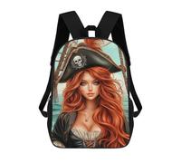 sinyumoney 17inch Children's Backpack 3D Printed Woman Pirate Captain with Red Hair Schoolbag Student Daypack Fashion Casual Lightweight School Bags for School College Travel