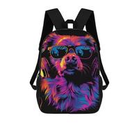 sinyumoney 17inch Colorful Dog with Sunglasses Kids School Backpack 3D Printed Fashion School Bag Casual School Bag for Boys Elementary And Middle School Students