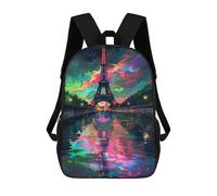 sinyumoney 17inch Colorful Eiffel Tower Reflection Kids School Backpack 3D Printed Fashion School Bag Casual School Bag for Boys Elementary And Middle School Students