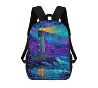 sinyumoney 17inch Colorful Lighthouse Night Scene Kids School Backpack 3D Printed Fashion School Bag Casual School Bag for Boys Elementary And Middle School Students