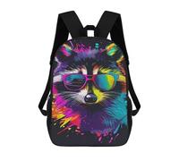 sinyumoney 17inch Colorful Raccoon Sunglasses Art Print Kids School Backpack 3D Printed Fashion School Bag Casual School Bag for Boys Elementary And Middle School Students