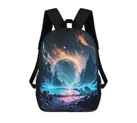 sinyumoney 17inch Dawn Cosmic Symphony Kids School Backpack 3D Printed Fashion School Bag Casual School Bag for Boys Elementary And Middle School Students