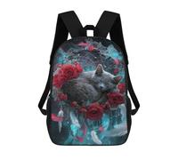 sinyumoney 17inch Dreamy Cat with Roses Kids School Backpack 3D Printed Fashion School Bag Casual School Bag for Boys Elementary And Middle School Students