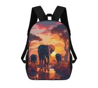 sinyumoney 17inch Elephants Sunset Savanna Kids School Backpack 3D Printed Fashion School Bag Casual School Bag for Boys Elementary And Middle School Students