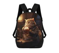 sinyumoney 17inch Fluffy Cat Drinking Beer Kids School Backpack 3D Printed Fashion School Bag Casual School Bag for Boys Elementary And Middle School Students