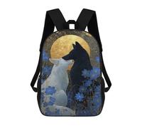 sinyumoney 17inch Full Moon Foxes Romance Kids School Backpack 3D Printed Fashion School Bag Casual School Bag for Boys Elementary And Middle School Students