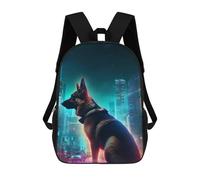 sinyumoney 17inch German Shepherd Futuristic Kids School Backpack 3D Printed Fashion School Bag Casual School Bag for Boys Elementary And Middle School Students