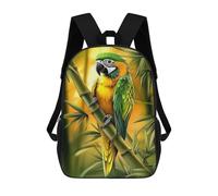 sinyumoney 17inch Green And Yellow Parrot on Bamboo Kids School Backpack 3D Printed Fashion School Bag Casual School Bag for Boys Elementary And Middle School Students