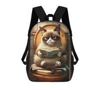 sinyumoney 17inch Grumpy Cat Reading Book-7 Kids School Backpack 3D Printed Fashion School Bag Casual School Bag for Boys Elementary And Middle School Students