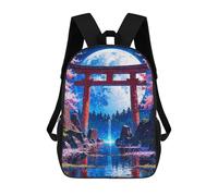 sinyumoney 17inch Japanese Moonlit Waterfall Kids School Backpack 3D Printed Fashion School Bag Casual School Bag for Boys Elementary And Middle School Students