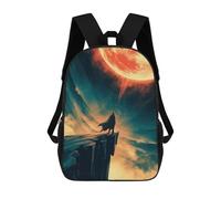 sinyumoney 17inch Lone Figure Under A Fiery Sky Kids School Backpack 3D Printed Fashion School Bag Casual School Bag for Boys Elementary And Middle School Students