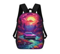 sinyumoney 17inch Magical Sunset Drive Kids School Backpack 3D Printed Fashion School Bag Casual School Bag for Boys Elementary And Middle School Students
