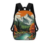 sinyumoney 17inch Mountain River Scenery Kids School Backpack 3D Printed Fashion School Bag Casual School Bag for Boys Elementary And Middle School Students