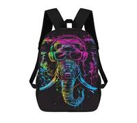 sinyumoney 17inch Neon Elephant Headphones Art Print -2 Kids School Backpack 3D Printed Fashion School Bag Casual School Bag for Boys Elementary And Middle School Students