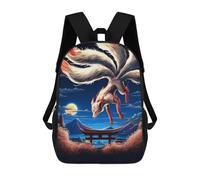 sinyumoney 17inch Nine Tailed Fox Vigil Kids School Backpack 3D Printed Fashion School Bag Casual School Bag for Boys Elementary And Middle School Students