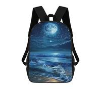 sinyumoney 17inch Ocean Waves at Night Kids School Backpack 3D Printed Fashion School Bag Casual School Bag for Boys Elementary And Middle School Students