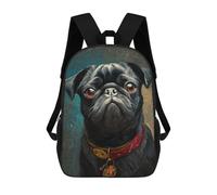 sinyumoney 17inch Painted Pug with Red Collar Kids School Backpack 3D Printed Fashion School Bag Casual School Bag for Boys Elementary And Middle School Students