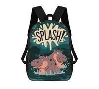 sinyumoney 17inch Playful Hippo Splash Kids School Backpack 3D Printed Fashion School Bag Casual School Bag for Boys Elementary And Middle School Students