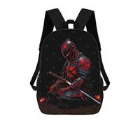 sinyumoney 17inch Red And Black Armored Ninja Kids School Backpack 3D Printed Fashion School Bag Casual School Bag for Boys Elementary And Middle School Students