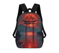 sinyumoney 17inch Red Moon Torii Gate Kids School Backpack 3D Printed Fashion School Bag Casual School Bag for Boys Elementary And Middle School Students
