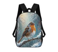 sinyumoney 17inch Robin Redbreast Winter Kids School Backpack 3D Printed Fashion School Bag Casual School Bag for Boys Elementary And Middle School Students
