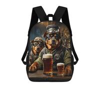 sinyumoney 17inch Rottweiler Beer Hound Kids School Backpack 3D Printed Fashion School Bag Casual School Bag for Boys Elementary And Middle School Students