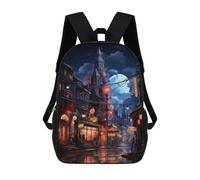 sinyumoney 17inch School Backpack for Girls Abstract Moon Town Backpack 3D Printed Boy School Backpack Casual Daypack Rucksack for Middle School Students