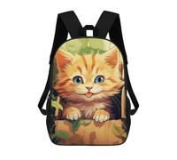 sinyumoney 17inch School Backpack for Girls Adorable Kitten in Wooden Box Backpack 3D Printed Boy School Backpack Casual Daypack Rucksack for Middle School Students