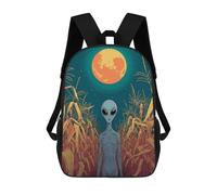 sinyumoney 17inch School Backpack for Girls Alien in Cornfield Under Full Moon Backpack 3D Printed Boy School Backpack Casual Daypack Rucksack for Middle School Students