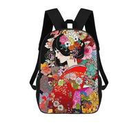 sinyumoney 17inch School Backpack for Girls Ancient Japan Kimono Girl Backpack 3D Printed Boy School Backpack Casual Daypack Rucksack for Middle School Students
