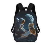sinyumoney 17inch School Backpack for Girls Astronaut Meets Cosmic Owl Backpack 3D Printed Boy School Backpack Casual Daypack Rucksack for Middle School Students
