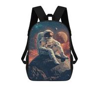 sinyumoney 17inch School Backpack for Girls Astronaut on Asteroid in Space Backpack 3D Printed Boy School Backpack Casual Daypack Rucksack for Middle School Students