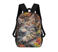 sinyumoney 17inch School Backpack for Girls Autumn Leaves Kitten Painting Backpack 3D Printed Boy School Backpack Casual Daypack Rucksack for Middle School Students