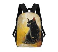 sinyumoney 17inch School Backpack for Girls Black Cat in Golden Field Backpack 3D Printed Boy School Backpack Casual Daypack Rucksack for Middle School Students