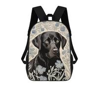 sinyumoney 17inch School Backpack for Girls Black Labrador in Floral Pattern Backpack 3D Printed Boy School Backpack Casual Daypack Rucksack for Middle School Students