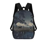 sinyumoney 17inch School Backpack for Girls Cat on Benkei Bridge Backpack 3D Printed Boy School Backpack Casual Daypack Rucksack for Middle School Students