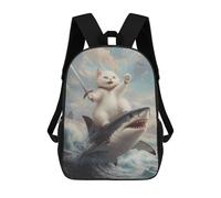 sinyumoney 17inch School Backpack for Girls Cat Riding Shark Backpack 3D Printed Boy School Backpack Casual Daypack Rucksack for Middle School Students