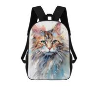 sinyumoney 17inch School Backpack for Girls Cat Watercolor Backpack 3D Printed Boy School Backpack Casual Daypack Rucksack for Middle School Students