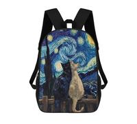 sinyumoney 17inch School Backpack for Girls Cats Under Starry Night Painting Backpack 3D Printed Boy School Backpack Casual Daypack Rucksack for Middle School Students