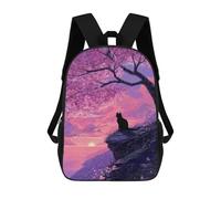 sinyumoney 17inch School Backpack for Girls Cherry Blossom Cat Sunset-1 Backpack 3D Printed Boy School Backpack Casual Daypack Rucksack for Middle School Students
